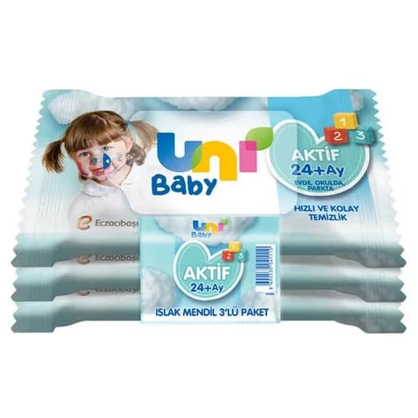 Uni مناديل جيب مبللة من يوني بيبي أكتيف إكسترا هايجين، 3 × 15 قطعة