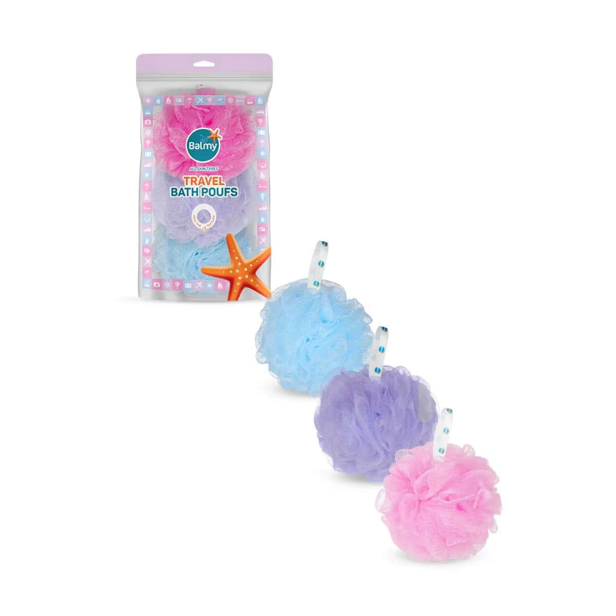 Balmy ليفة استحمام للسفر من بالمي، عبوة من 3 قطع
