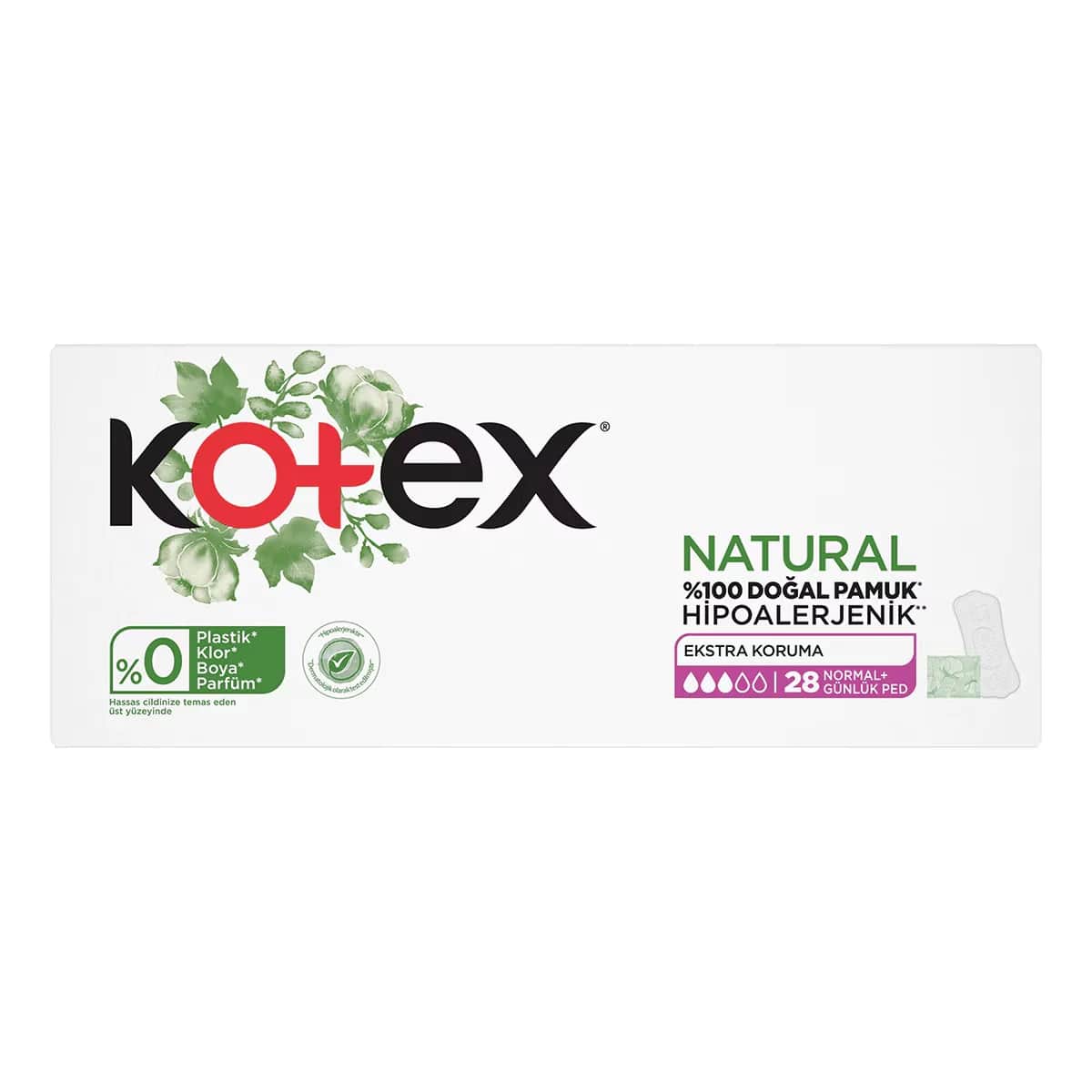 Kotex فوط كوتكس اليومية العادية الطبيعية حماية إضافية ٢٨ قطعة