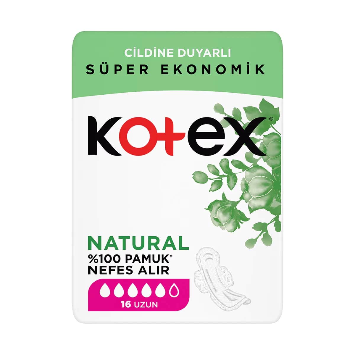 Kotex فوط صحية كوتكس ناتشورال ألترا كوادرو طويلة، 16 قطعة