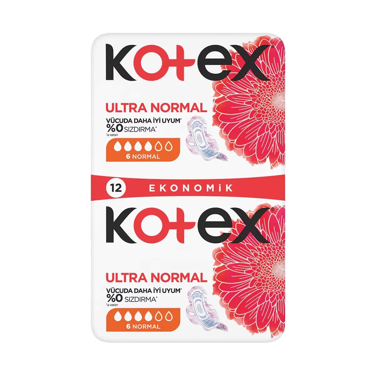 Kotex فوط كوتكس الصحية المزدوجة العادية عبوة من 12 قطعة