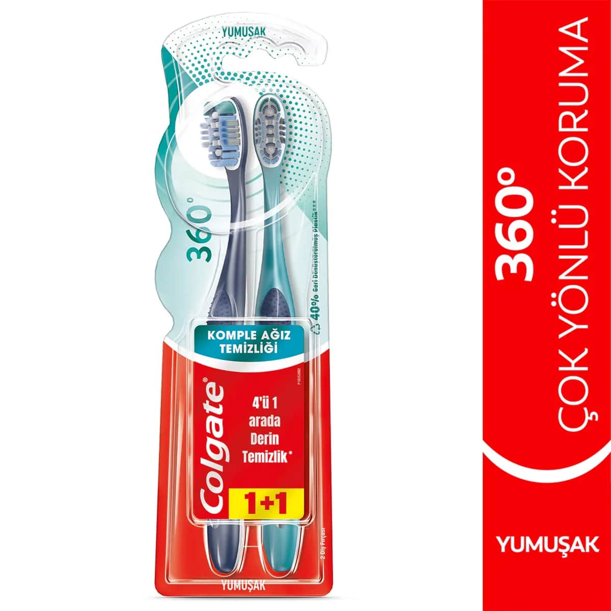 Colgate فرشاة أسنان كولجيت 360 لتنظيف الفم بالكامل 1+1 ناعمة
