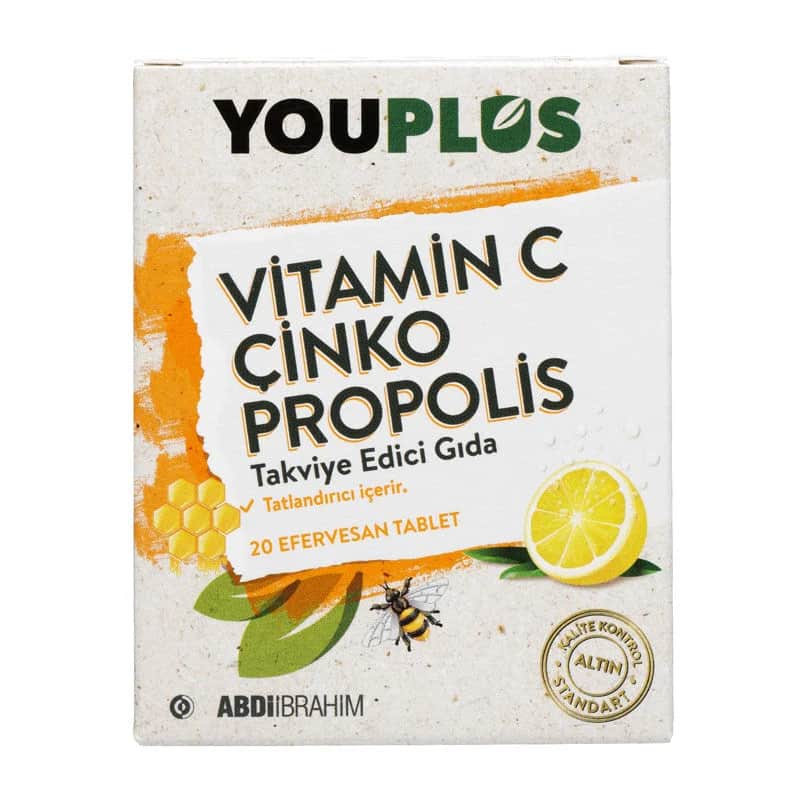 YouPlus يو بلس فيتامين سي والزنك والبروبوليس 20 قرصًا فوارًا