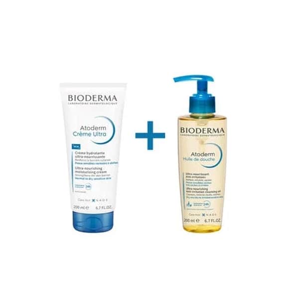كريم أتوذرم 200 مل + زيت استحمام 200 مل من بيوديرما Bioderma
