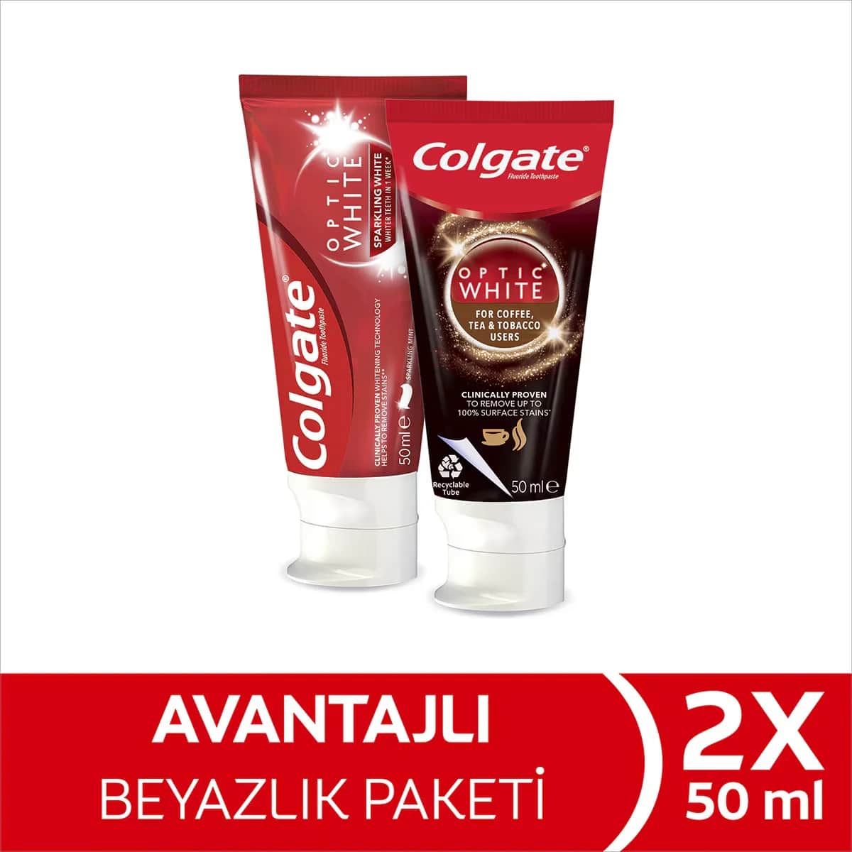 Colgate مجموعة تبييض الأسنان كولجيت أوبتيك وايت شاينينج وايت 50 مل + مجموعة معجون أسنان 50 مل