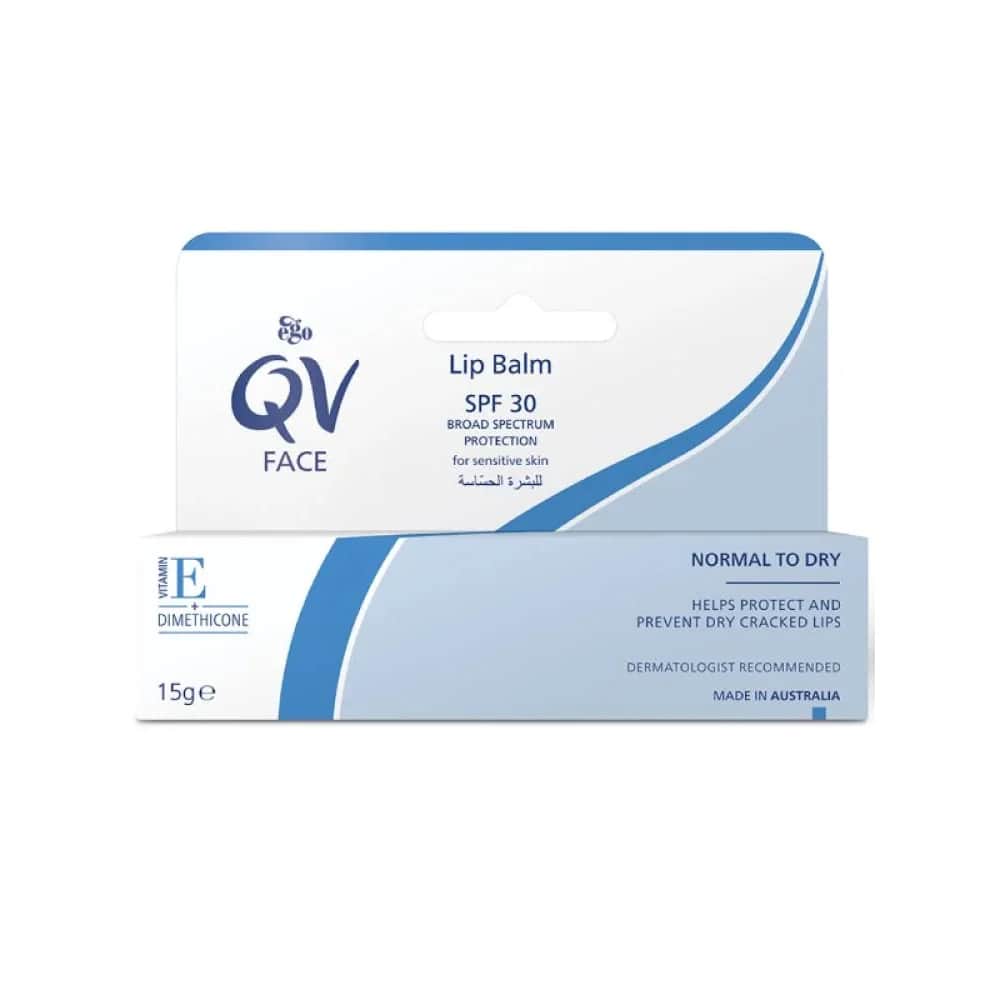 QV مرطب شفاه بعامل وقاية من الشمس للبشرة الحساسة من كيوفي , 15 جرام