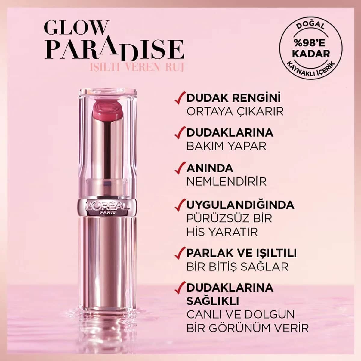 L'Oreal Paris أحمر شفاه لوريال باريس جلو بارادايس بالم إن ليبستيك شاينينج 642 بيج إيدن