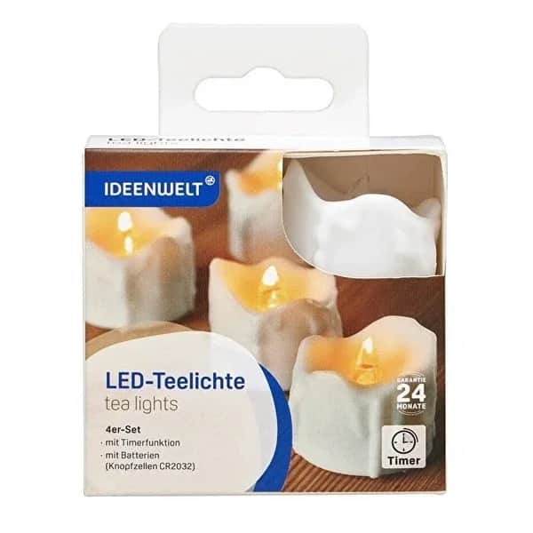 Ideenwelt LED Tealight Candles Set of 4 with Timer &amp; Batteries