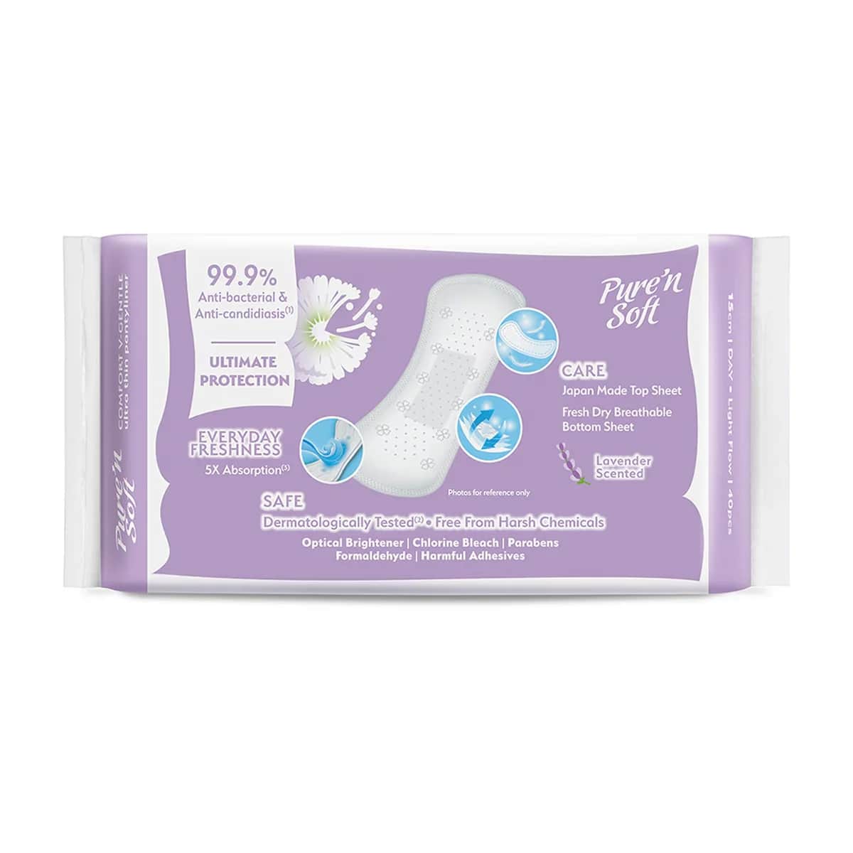 Pure N Soft Ultra Dünne Lavendel Tagesbinden - 40 Stück