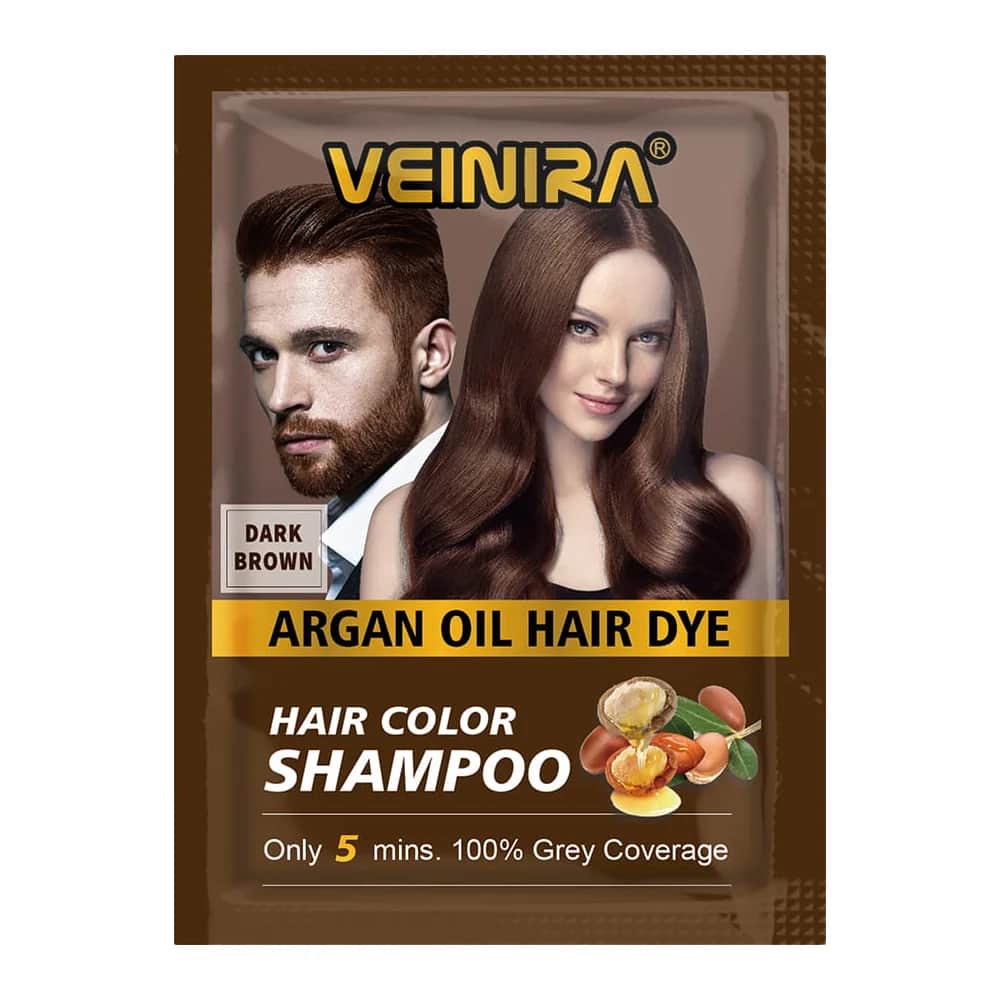 VEINIRA شامبو صبغة الشعر بني غامق طبيعي بدون أمونيا بزيت الأرجان والصبار  3 في 1 من فينيرا ( 25X10 مل )