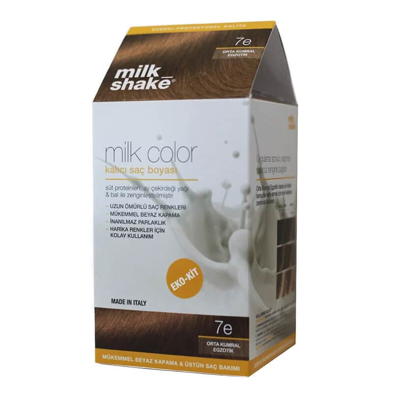 Milk Shake صبغة شعر دائمة بلون الحليب ميلك شيك 7 إي أشقر متوسط ​​غريب مجموعة إيكو