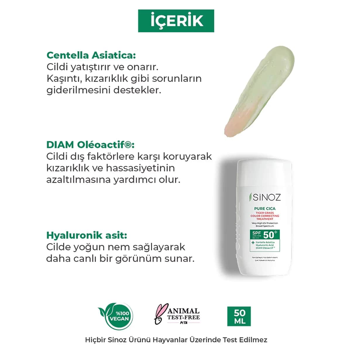 Sinoz Pure Cica SPF50+ Tönende Flüssigsonnencreme 50ml