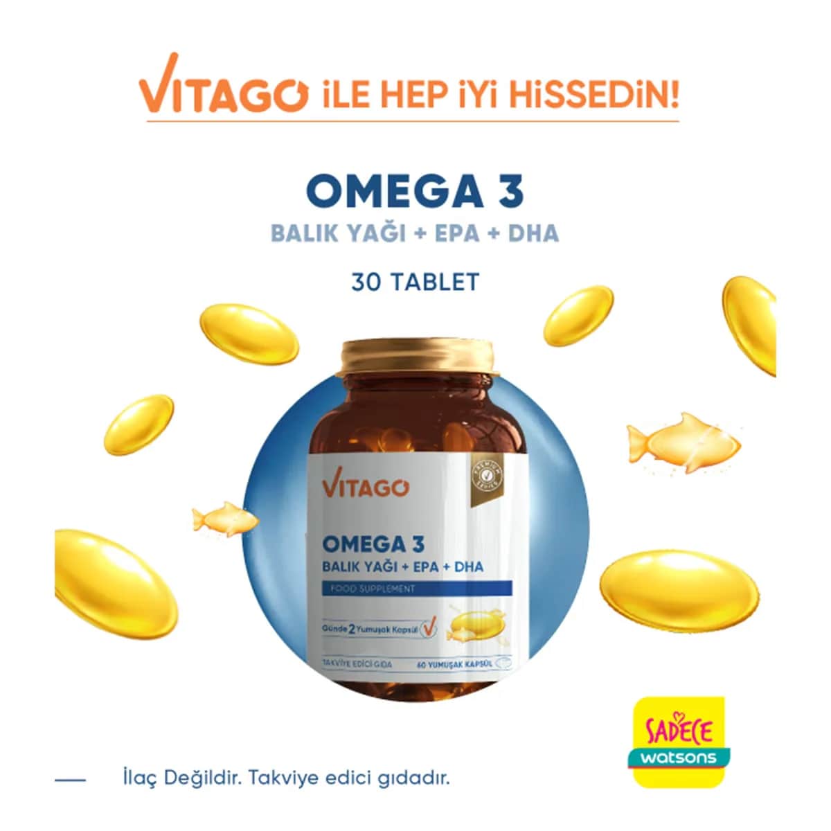 زيت السمك أوميغا 3 EPA DHA من فيتاجو 60 كبسولة Vitago