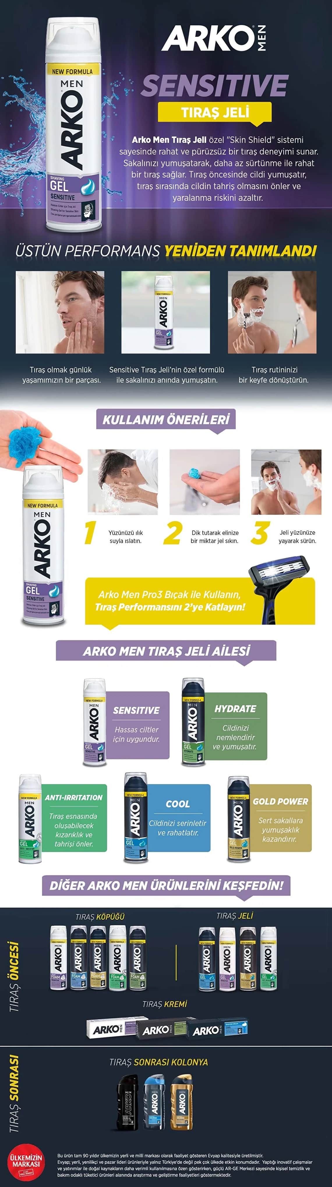Гель для бритья Arko Men Sensitive 200 мл