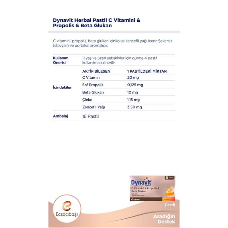 Dynavit Kräuter Vitamin C Pastillen mit Propolis &amp; Beta