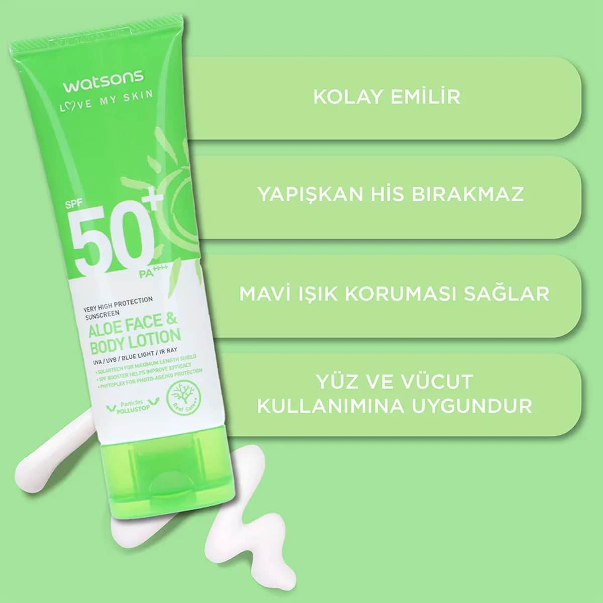 Watsons لوشن الجسم واتسونز عالي الحماية بعامل حماية من الشمس 50+، 100 مل أخضر