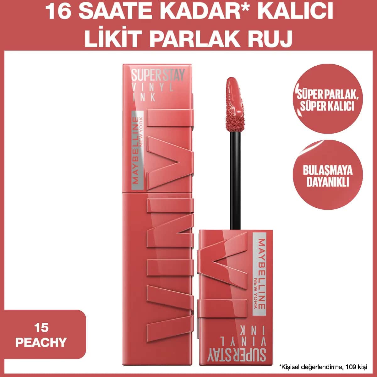 Maybelline Super Stay Vinyl Ink Glanz Lippenstift 15 Peachy