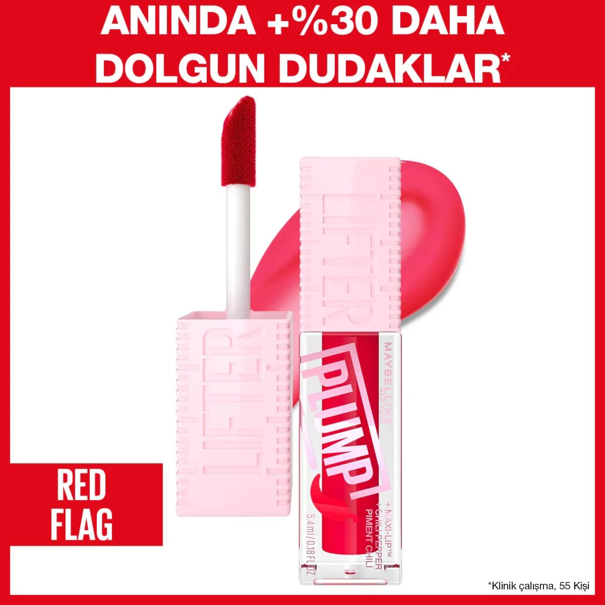 Maybelline Lifter Plump Lip Gloss 004 Red Flag - 5.4ml