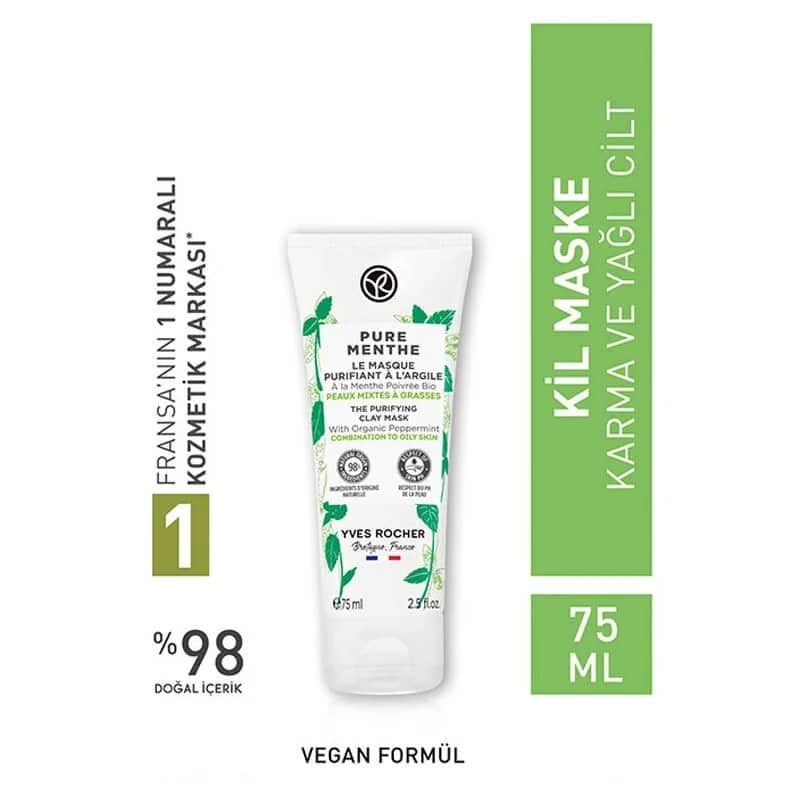 Yves Rocher Mattierende Tonmaske mit reinem Minze - 75 ml