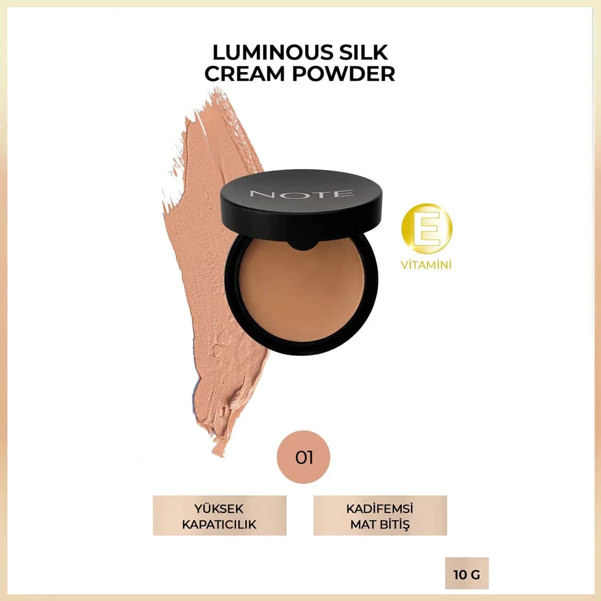 Note Luminous Silk Cream Powder 01 Beige - Mattes Finish &amp; Hydratation
