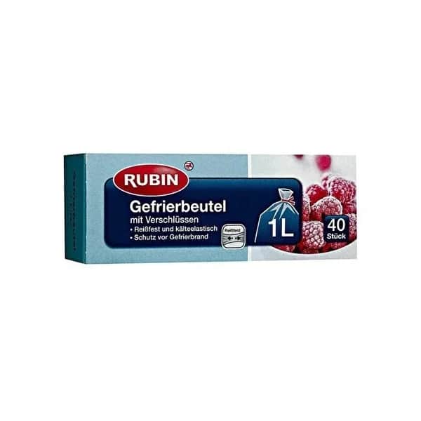 Rubin Gefrierbeutel 1L - 40 Stück, mit verschließbarem Clip und Beschriftungsbereich