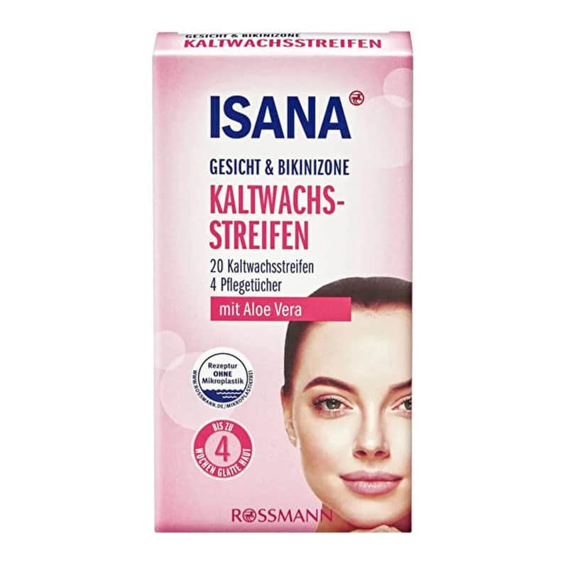 Isana 20 Kaltwachsstreifen &amp; 4 Reinigungstücher für Gesicht &amp; Bikinizone