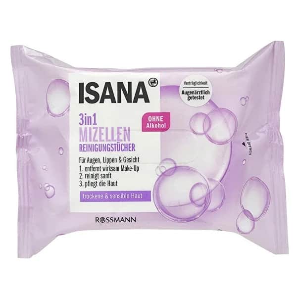 Isana 3in1 Gesichtsreinigungstücher für empfindliche Haut - 25 Stück