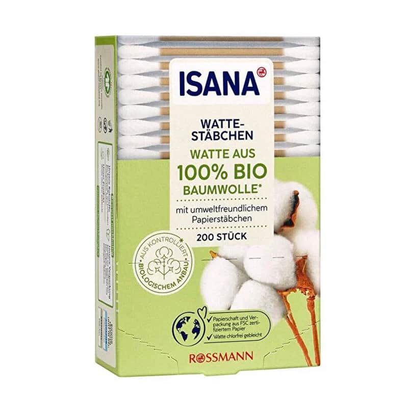 Isana Bio-Baumwoll-Ohrstäbchen - 200 umweltfreundliche Q-Tips