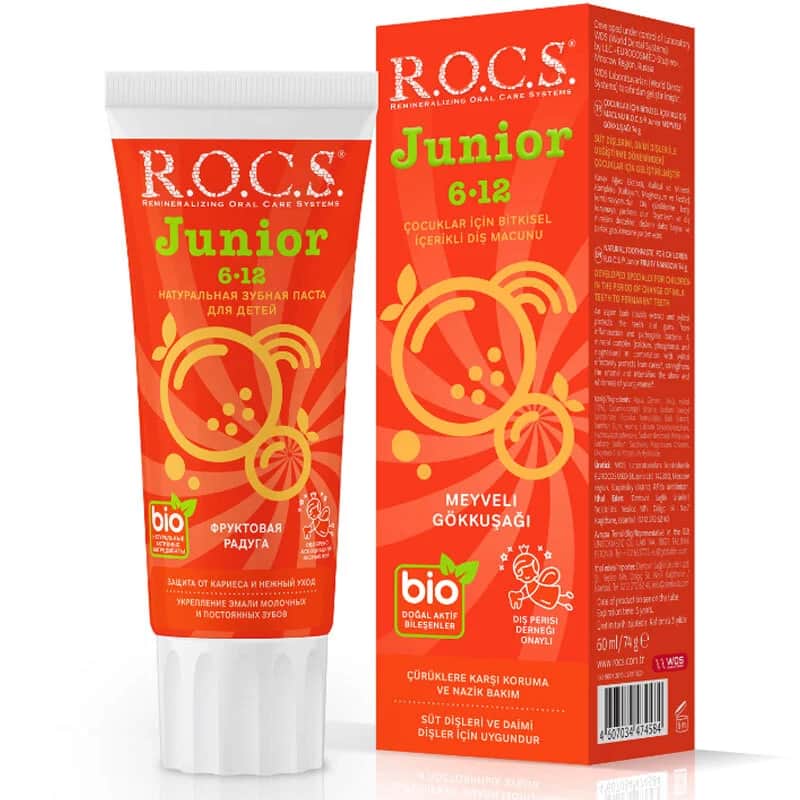 ROCS Junior Fruchtige Regenbogen Zahnpasta für Kinder 6-12, 60ml