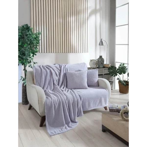 Wondel Graues Polycotton Bettsofaüberwurf &amp; Decke 140x140 cm