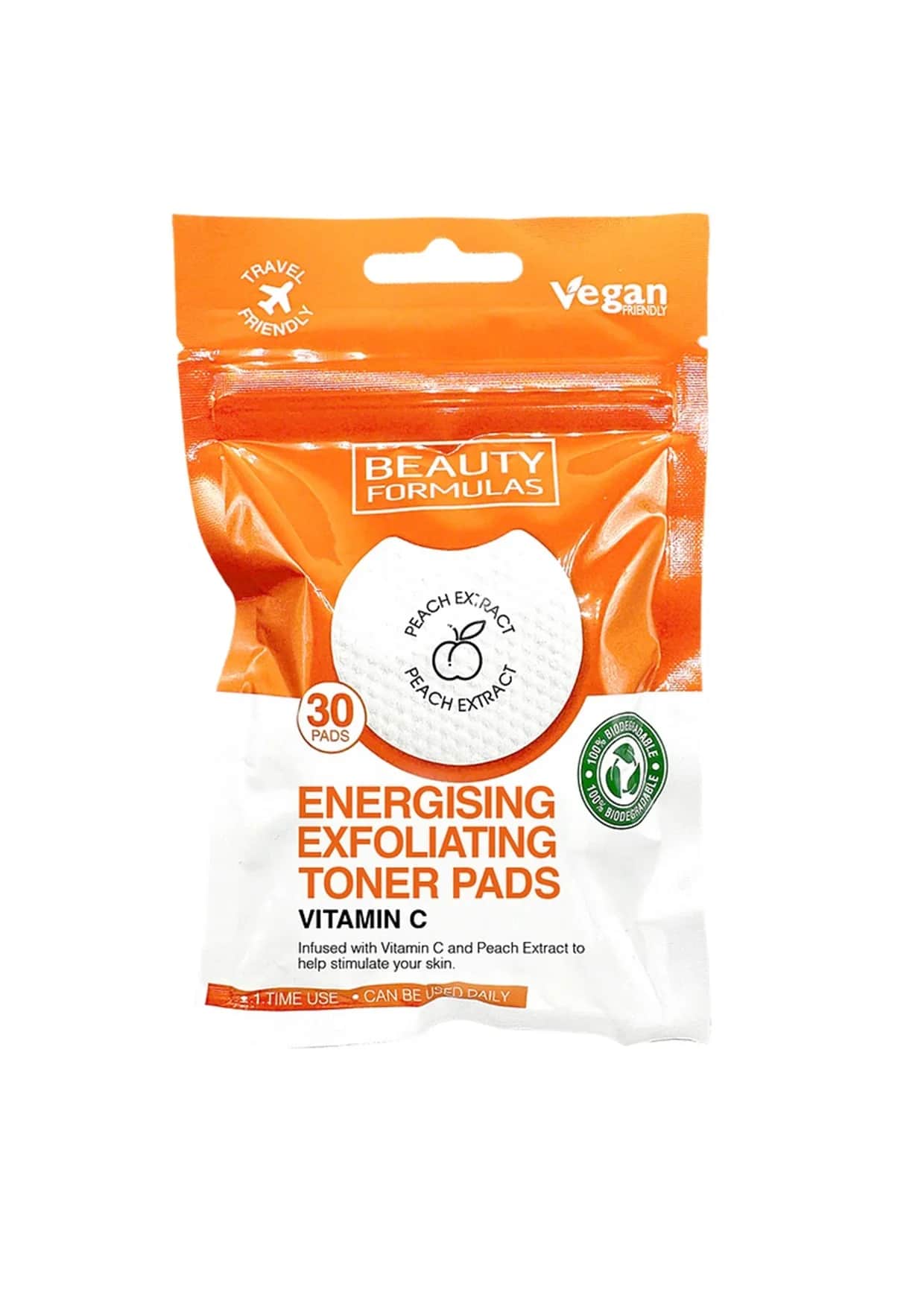 Peeling-Toner Baumwollpads mit Vitamin C und Pfirsichextrakt, 30 Stück von Beauty Formulas