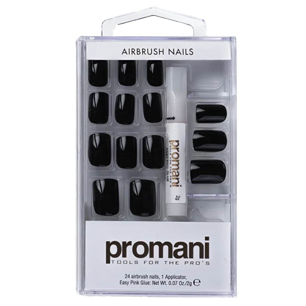 Promani Schwarzes Kunstnagelset mit einfacher Anwendung und langlebigem Finish