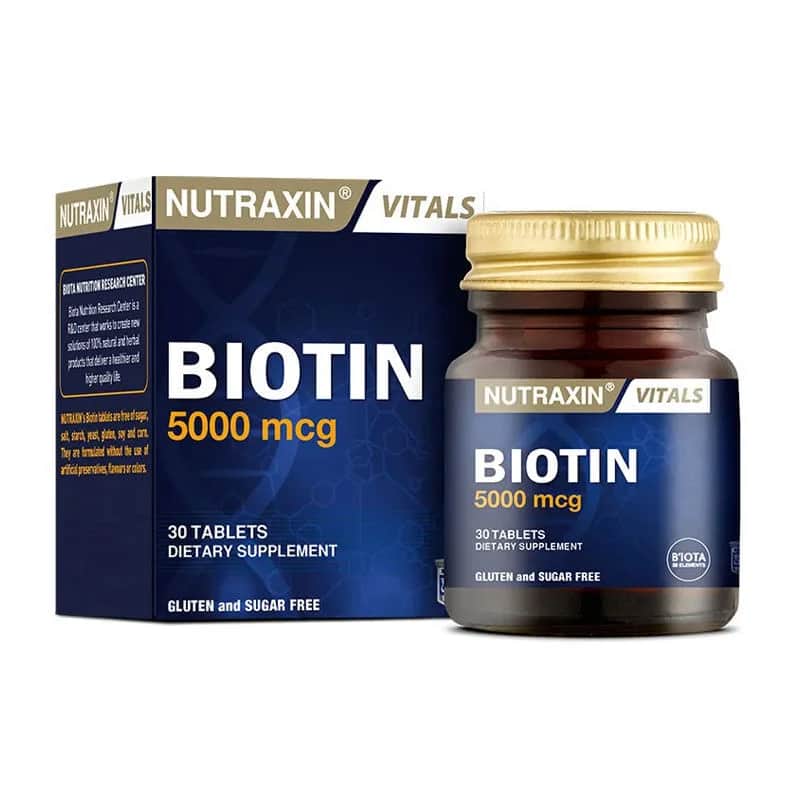 Nutraxin Biotin 5000 mcg - Haar-, Haut- und Nagelunterstützung Tabletten