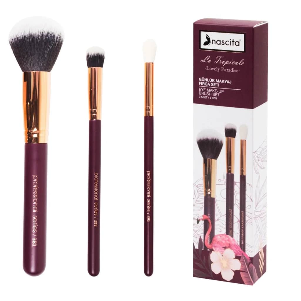 Nascita La Tropicale 3-teiliges Burgunder Make-up Pinselset