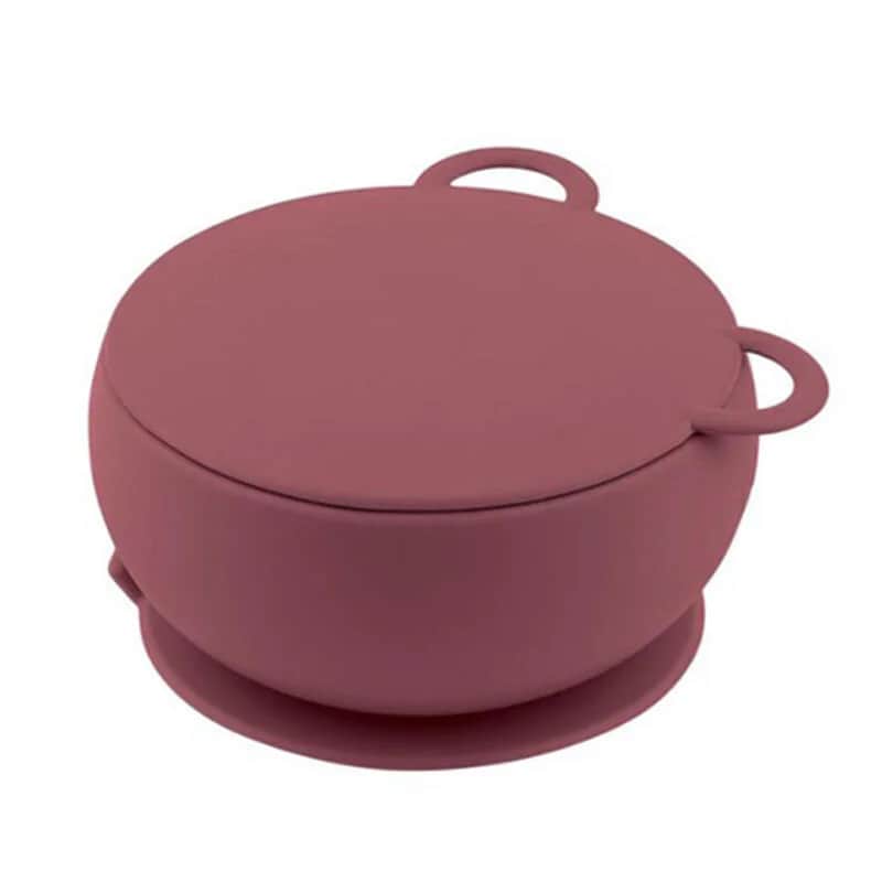 OiOi Claret Red Silikon-Schüssel mit Deckel für Babys ab 6 Monaten