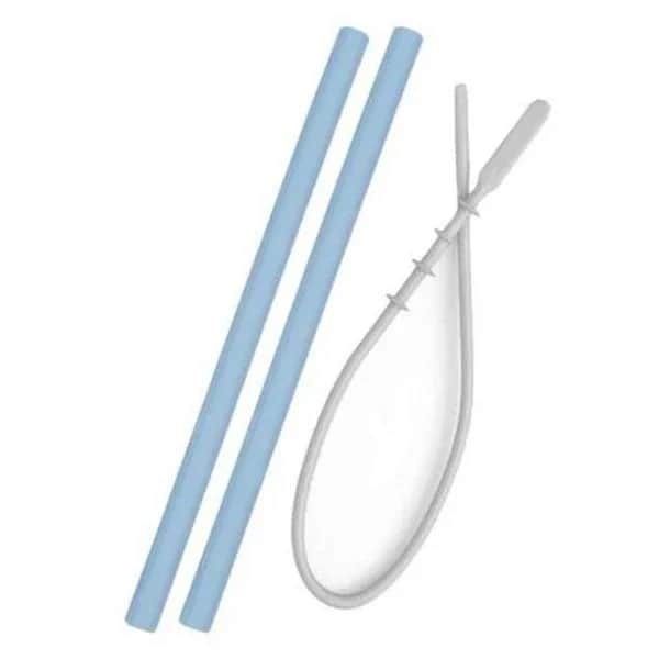 OiOi Blauer Silikonstrohhalm-Set mit Reinigungsbürste - 2 Stück