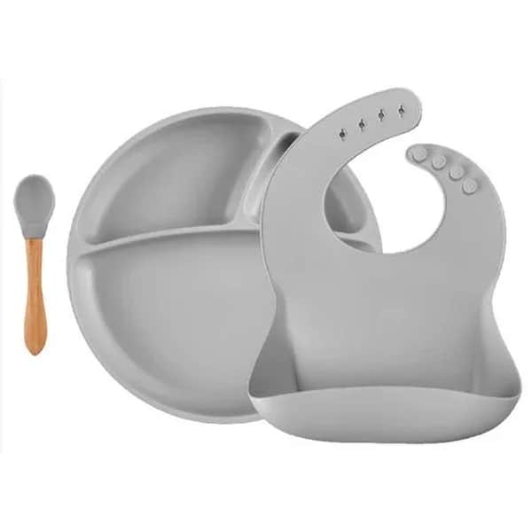 OiOi Fütterset Powder Grey mit Teller - Set 2