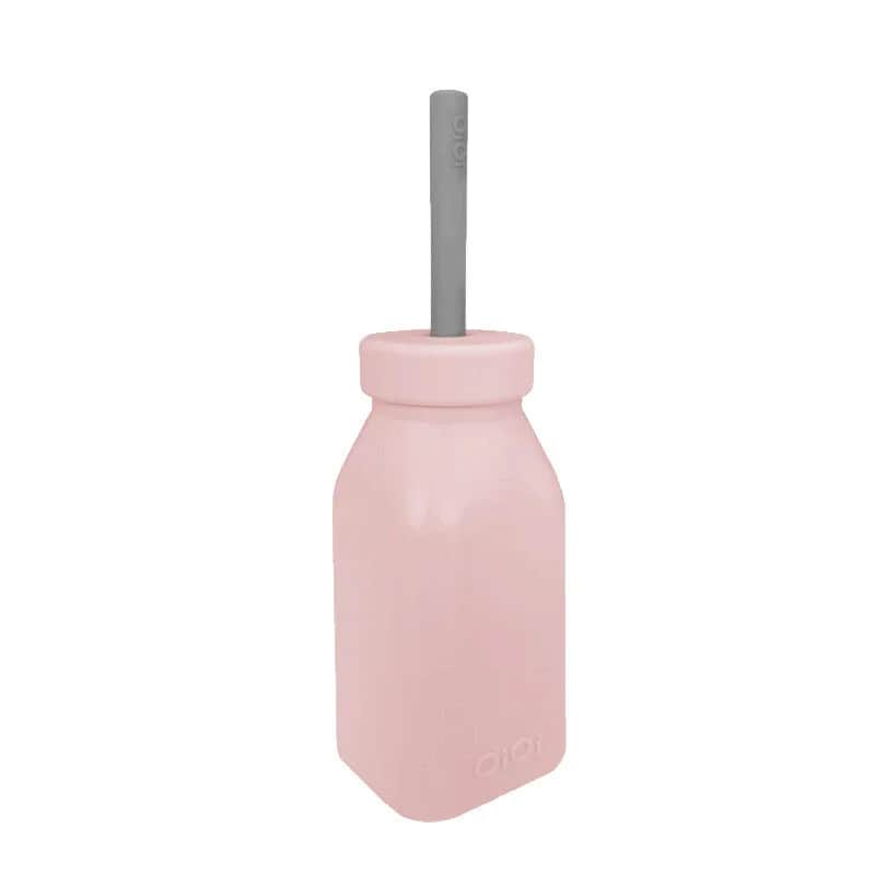 OiOi Pinky Pink Pulvergraue Flasche &amp; Strohhalm Set für 6 Monate+