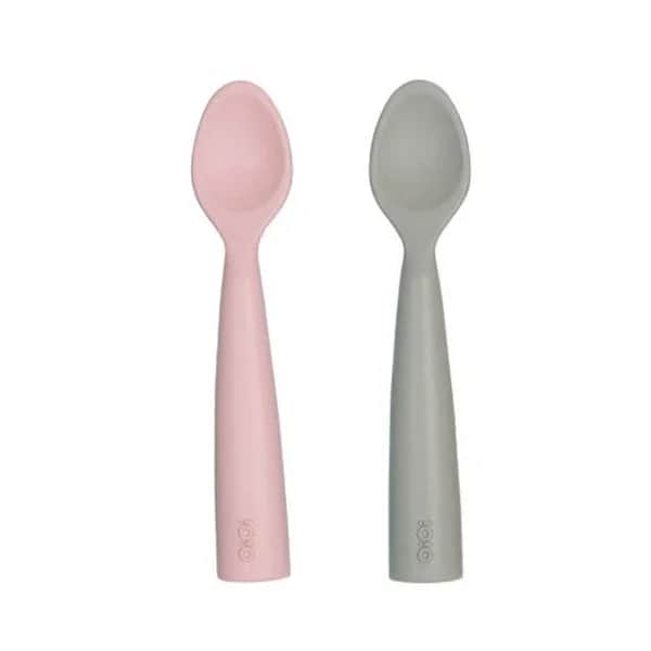 OiOi Silikon Baby Löffel Set - Weich &amp; Leicht zu Reinigen, Rosa &amp; Grau