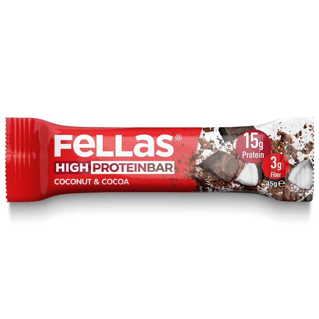 Fellas Hochprotein Kokosnuss Kakao Riegel 45g