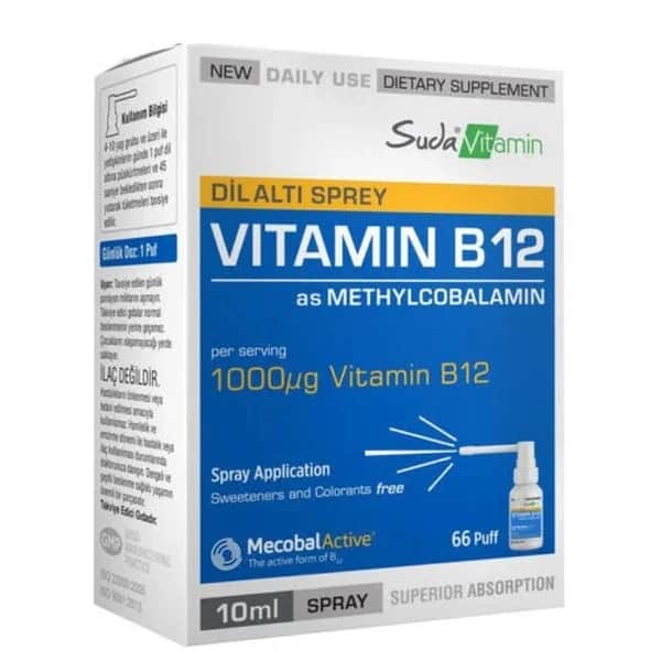 Suda Vitamin B12 Spray 10ml - Einfache Aufnahme &amp; Nerven Gesundheit
