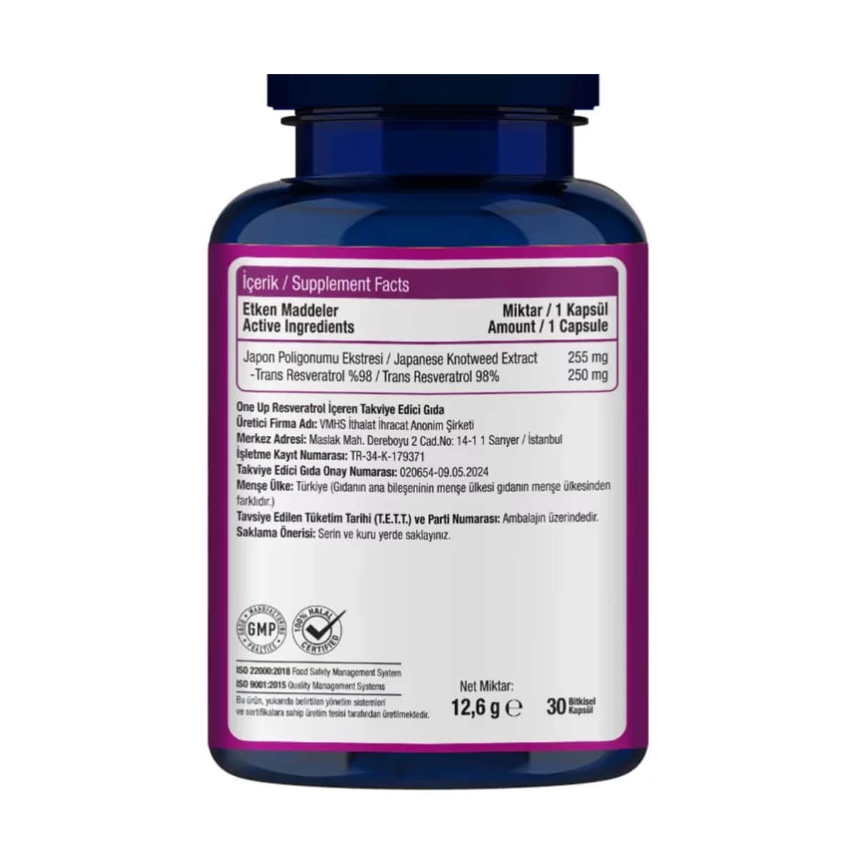 One Up Resveratrol 30 Kapseln - 98% reiner Antioxidantien-Support
