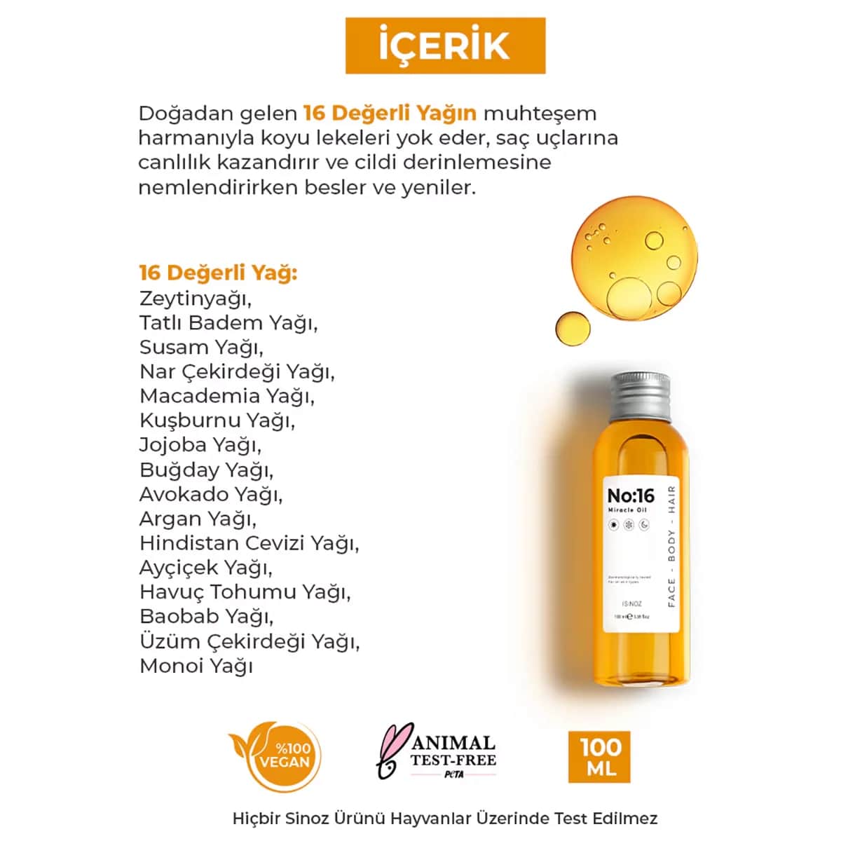Sinoz NO:16 Wunderöl 100ml - Nährendes Haar- &amp; Hautpflegeprodukt
