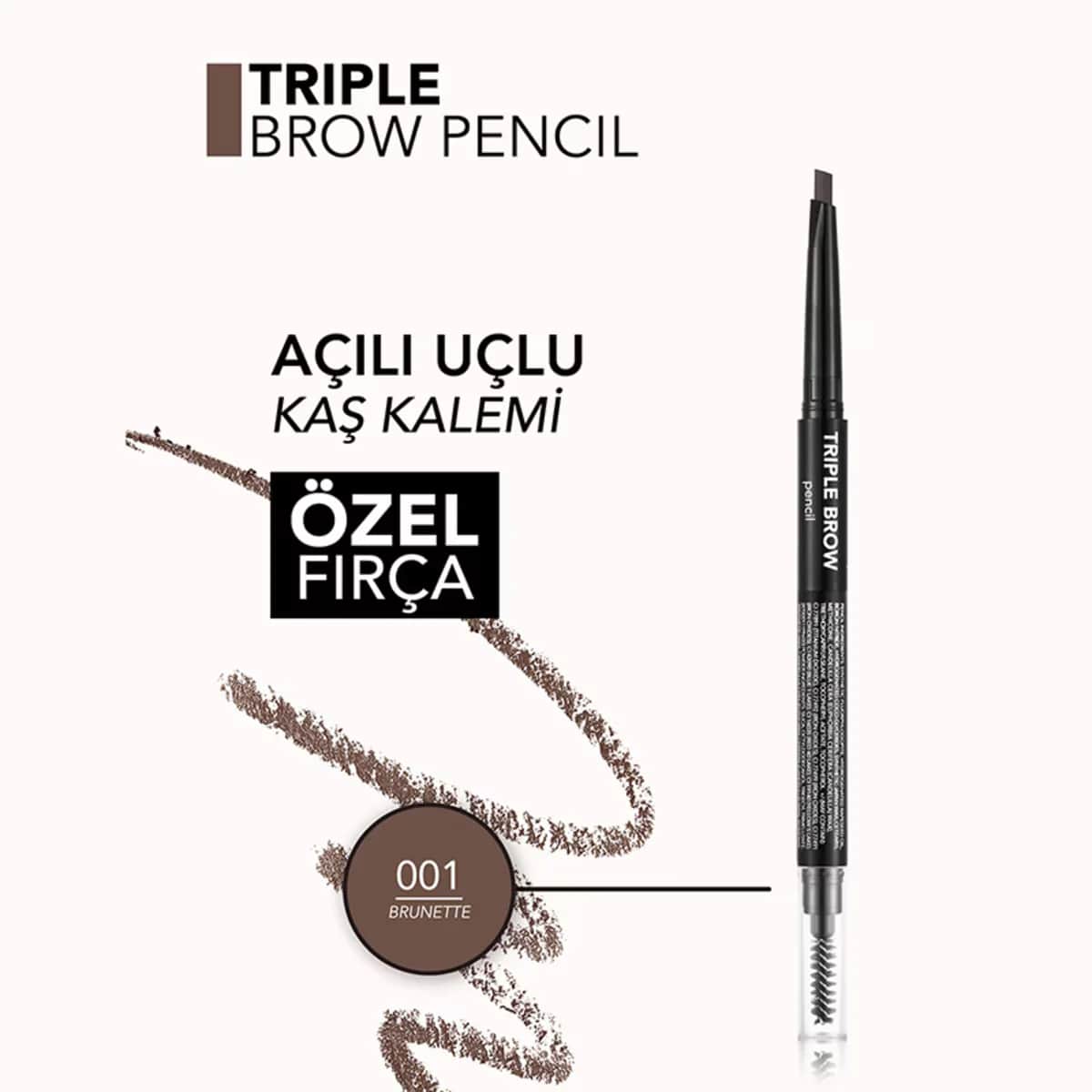 Flormar Triple Brow Pencil &amp; Brush - 3-in-1 Braun Makeup