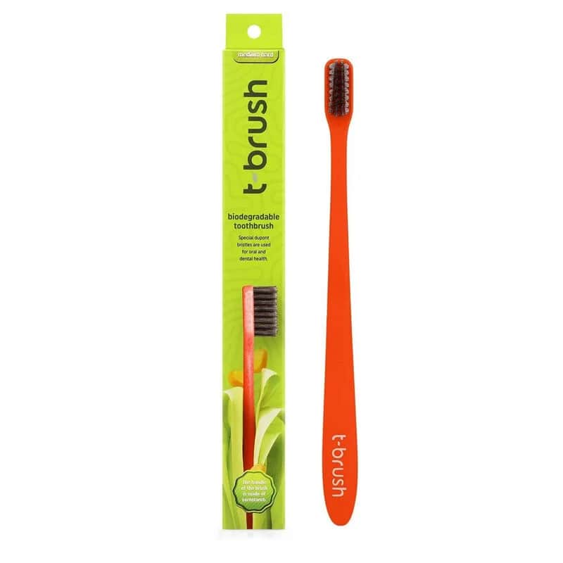 T Brush Biologisch Abbaubare Mittelweiche Rote Zahnbürste
