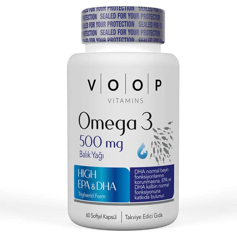 Voop Omega-3 500mg Nahrungsergänzungsmittel - 60 Kapseln für Herz &amp; Gehirn