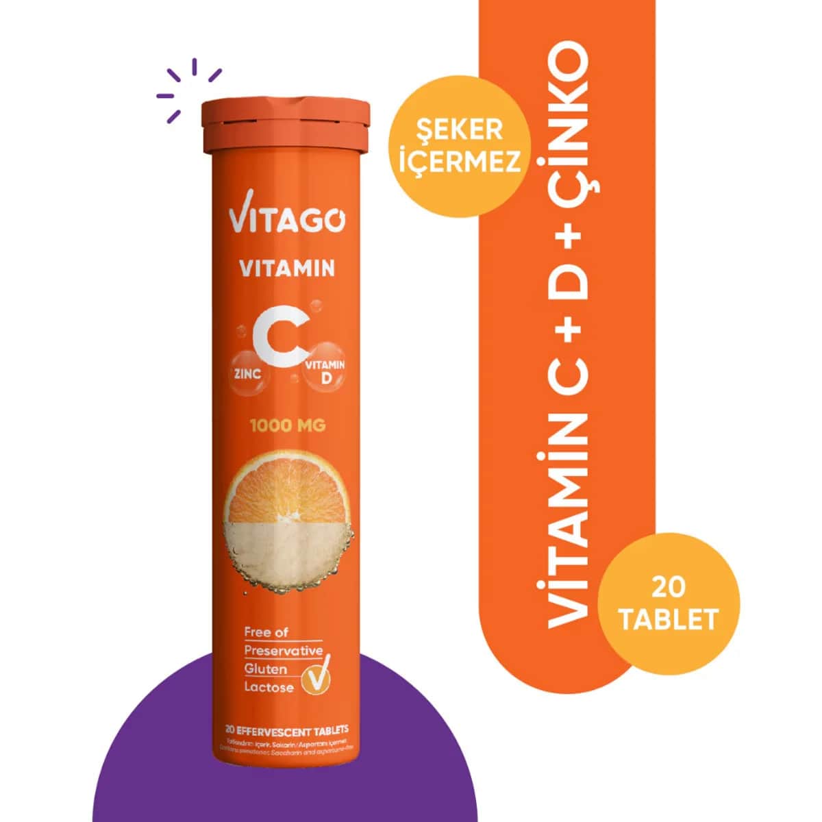 Vitago Vitamin C 1000 mg + Vitamin D + Zink 20 Brausetabletten