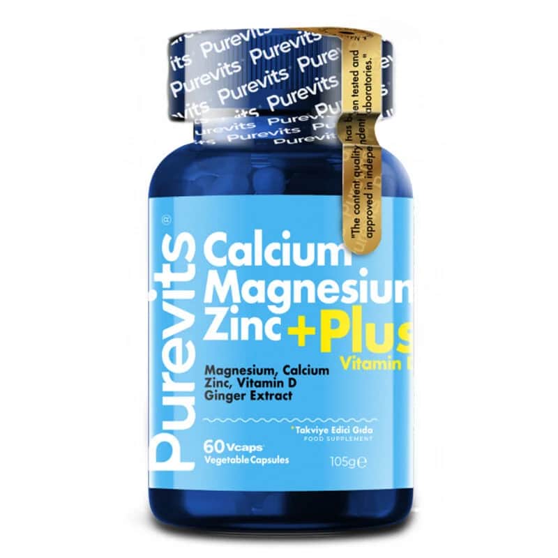 Purevits Calcium Magnesium Zink + Vitamin D Nahrungsergänzung 60 Kapseln