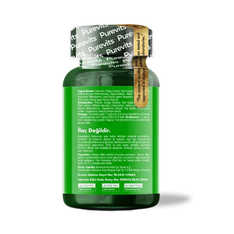 Purevits Cholin &amp; Ginkgo Biloba Nahrungsergänzungsmittel - 30 Kapseln