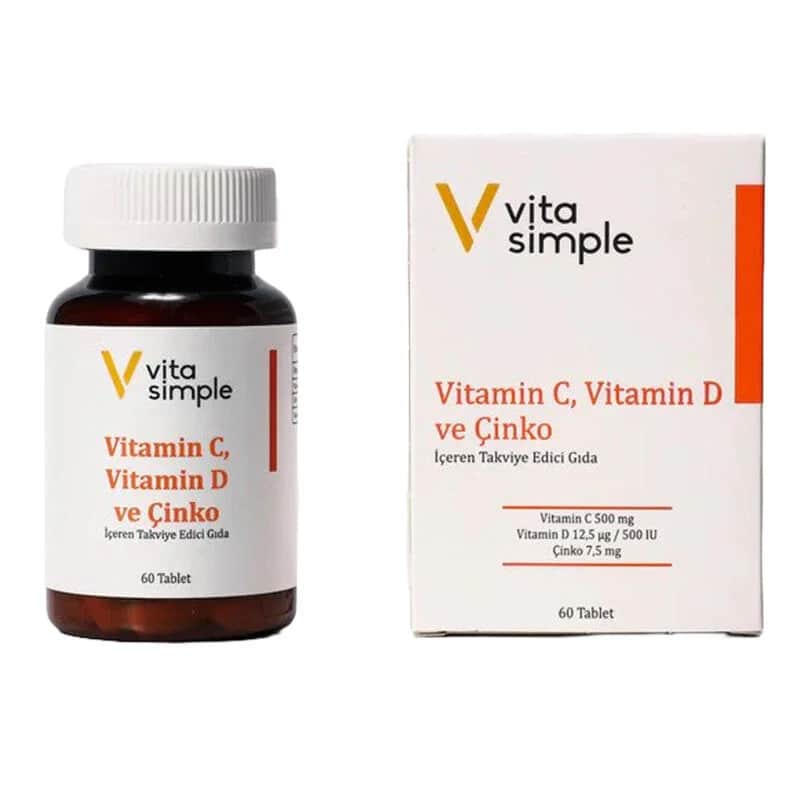 Vita Simple Vitamin C, D &amp; Zink Ergänzung - 60 Tabletten